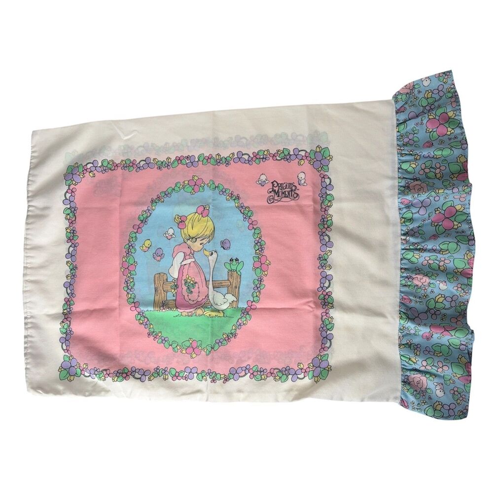 Vintage Precious Moments Pillow Case Ruffle Goose Springmaid Standard